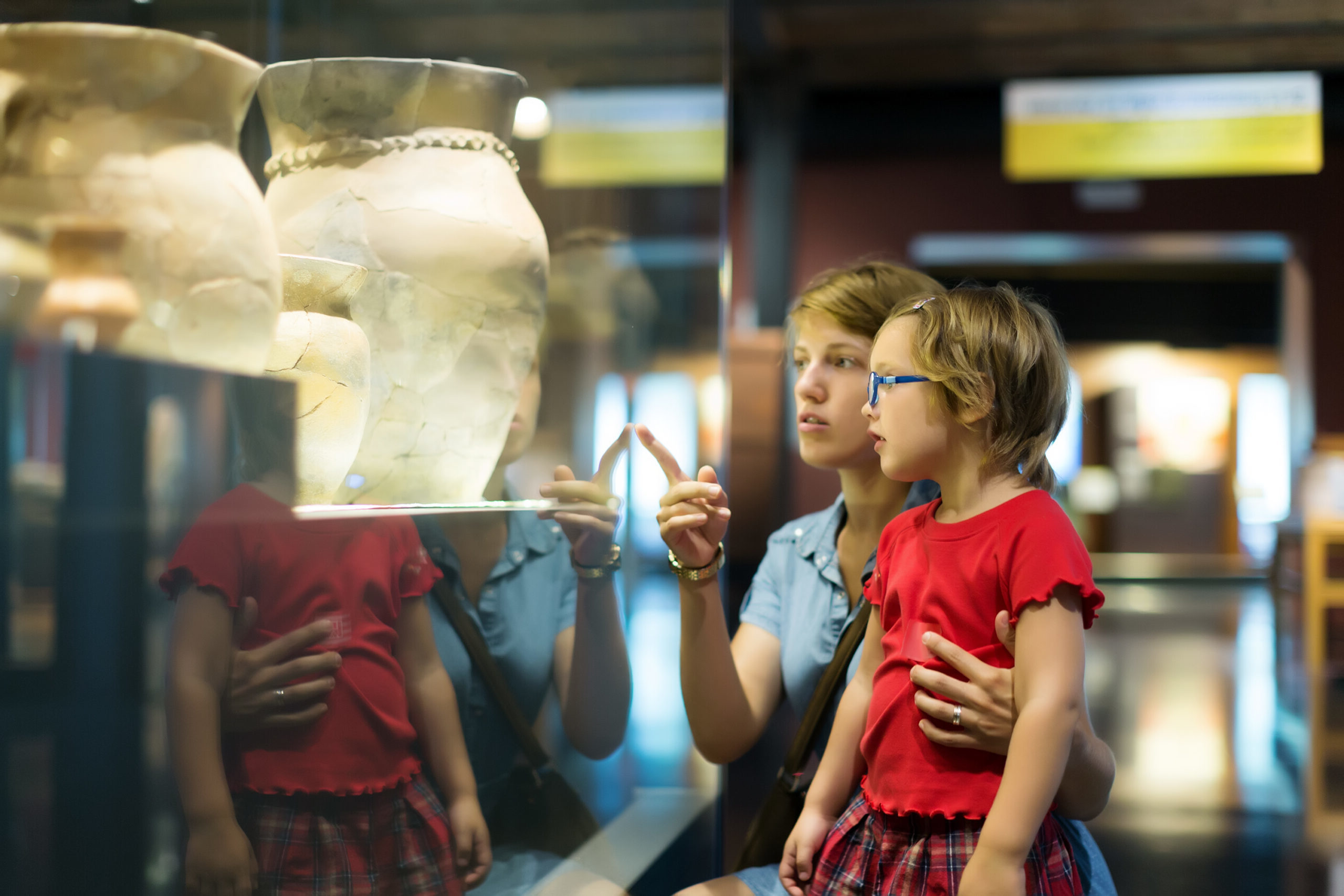 Mother and child in museum